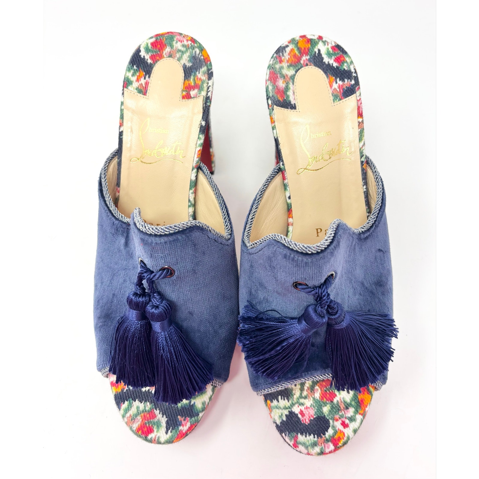 Christian Louboutin Mule De Vienne Platform Velvet Block Heel Mule Pump 37.5